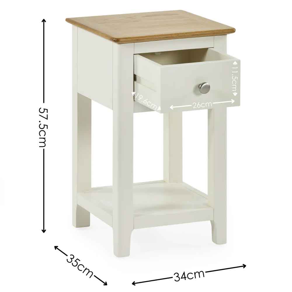 Sorrento Wooden Bedside Cabinet with 1 Drawer in White and Oak