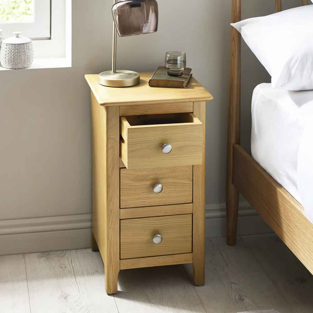 Sorrento Wooden Bedside Cabinet with 3 Drawers in Oak