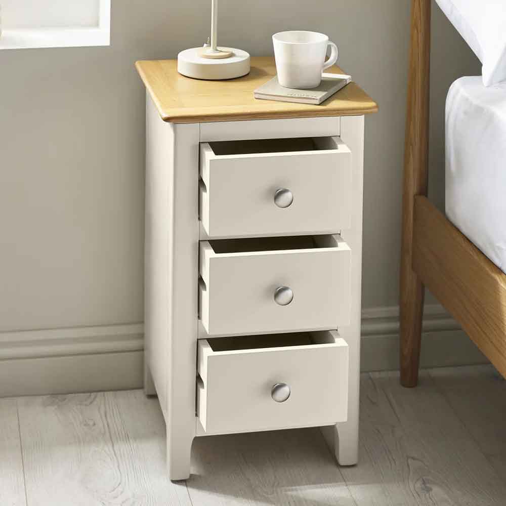Sorrento Wooden Bedside Cabinet with 3 Drawers in Taupe