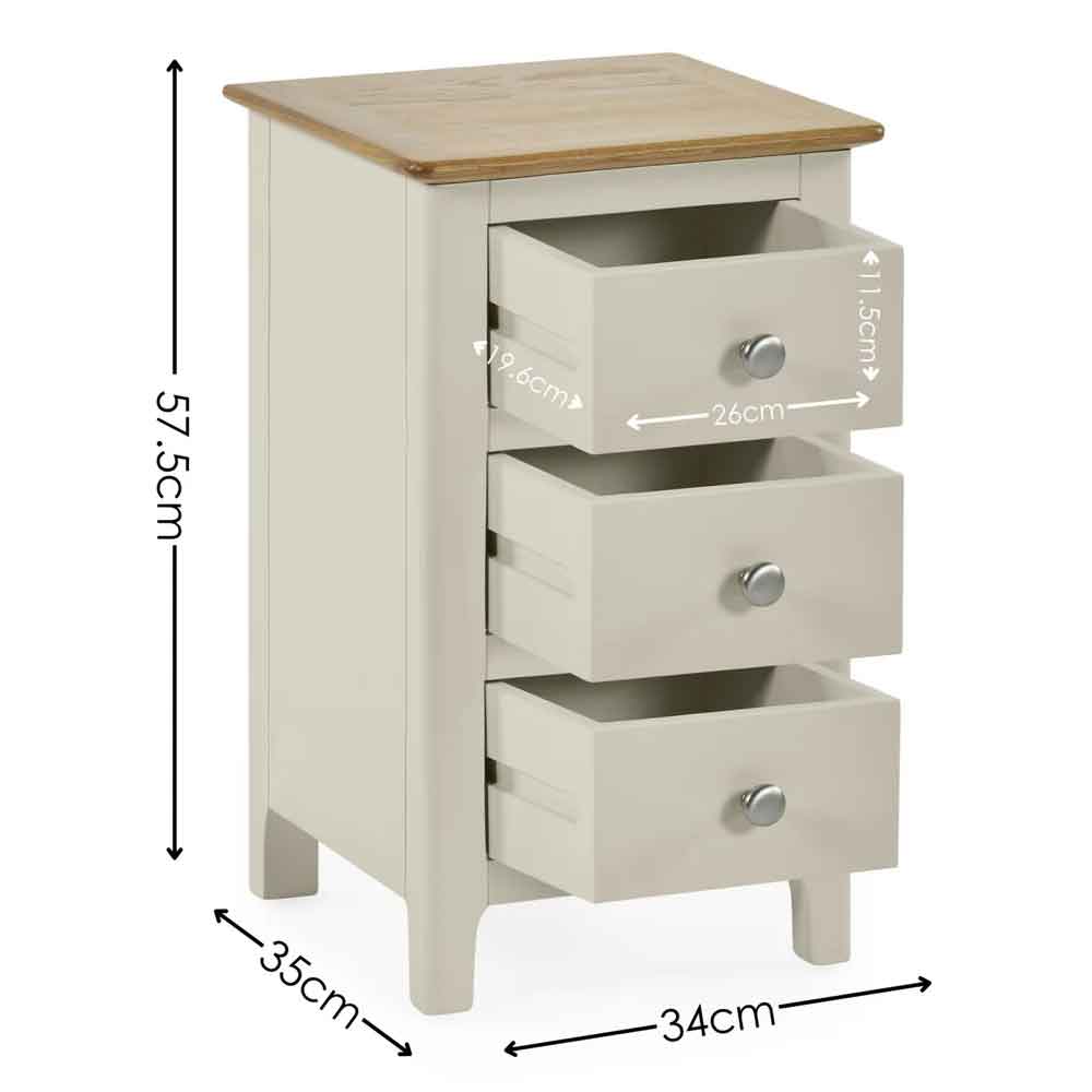 Sorrento Wooden Bedside Cabinet with 3 Drawers in Taupe