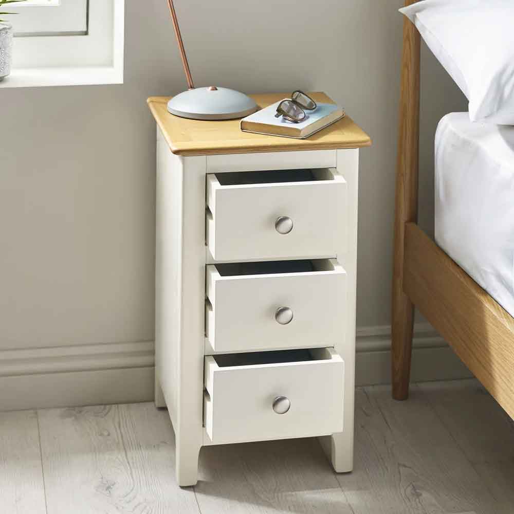 Sorrento Wooden Bedside Cabinet with 3 Drawers in White and Oak