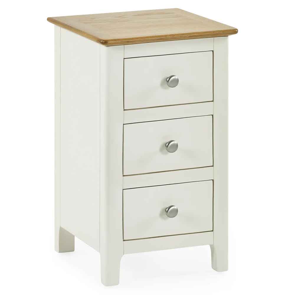 Sorrento Wooden Bedside Cabinet with 3 Drawers in White and Oak