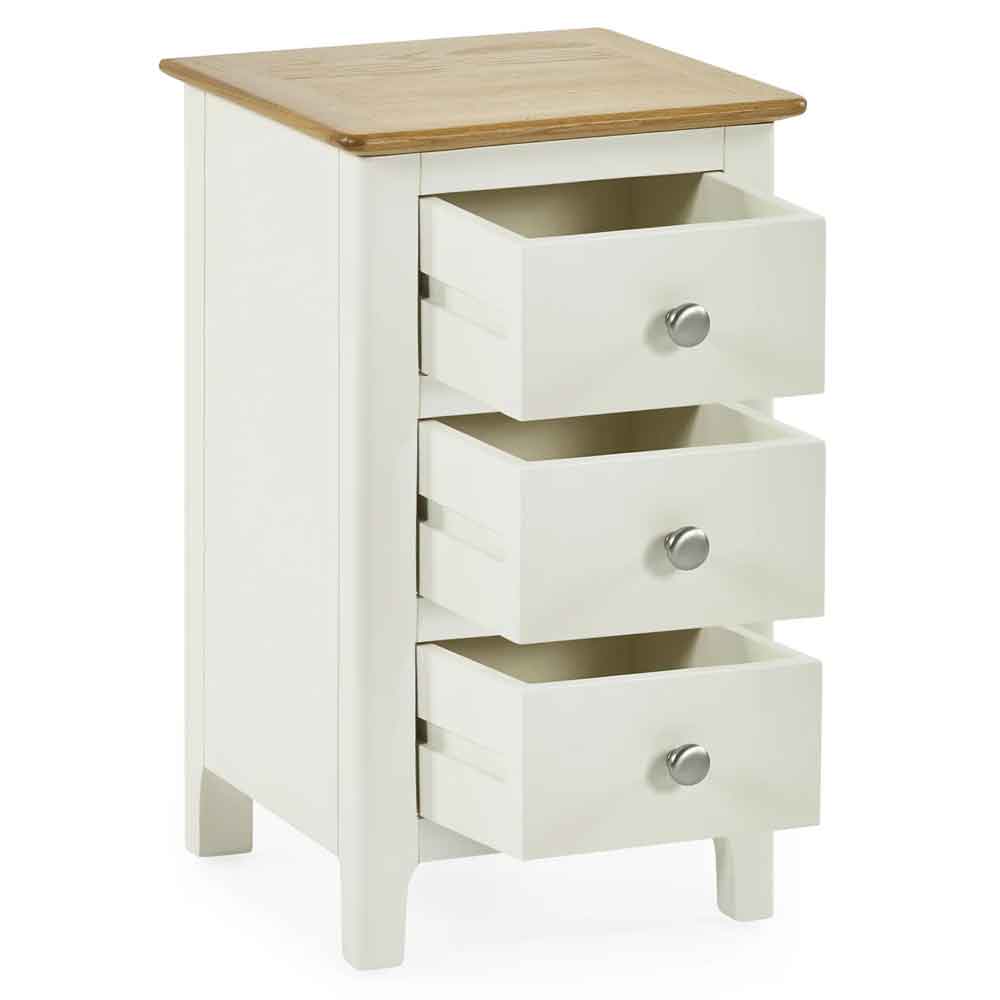 Sorrento Wooden Bedside Cabinet with 3 Drawers in White and Oak