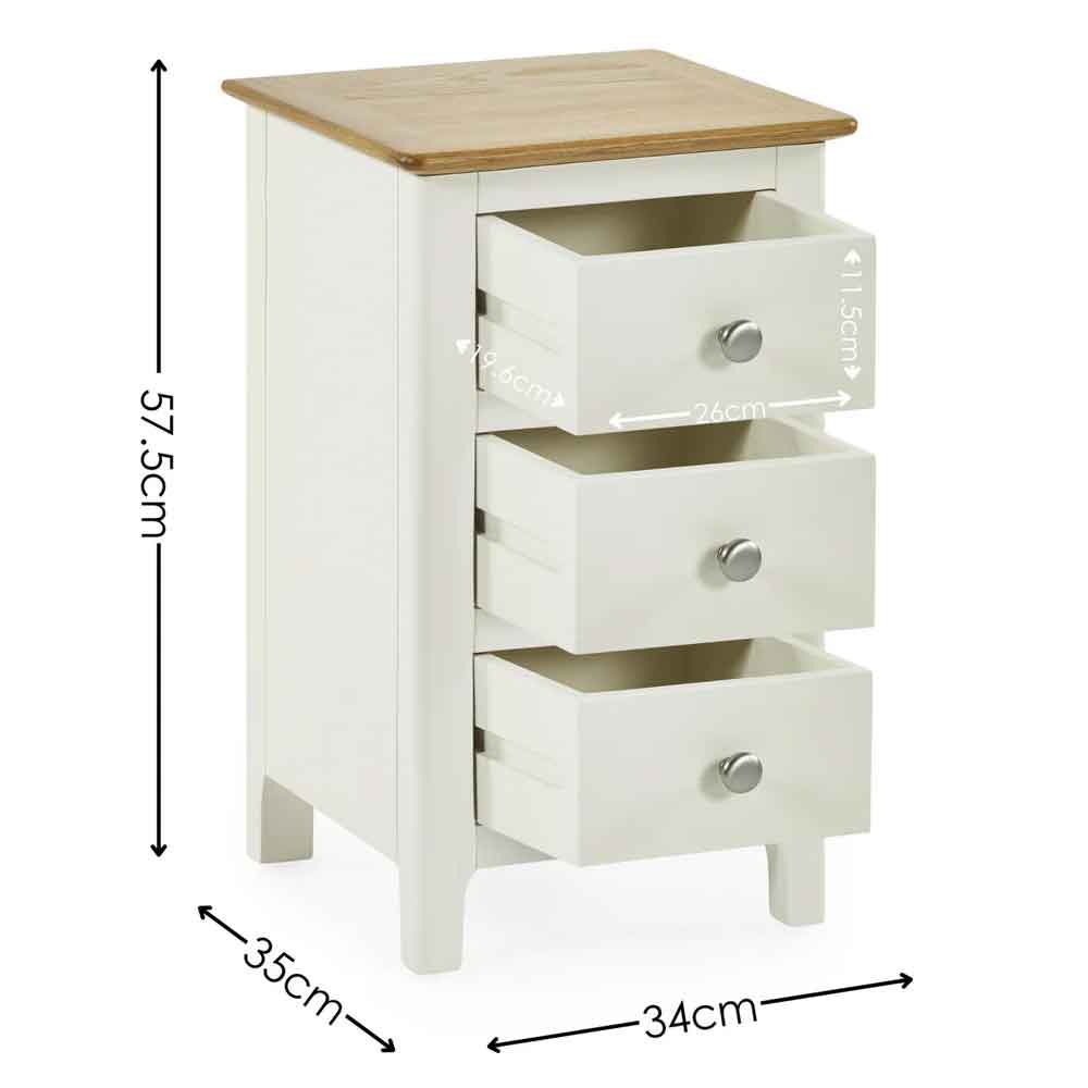 Sorrento Wooden Bedside Cabinet with 3 Drawers in White and Oak
