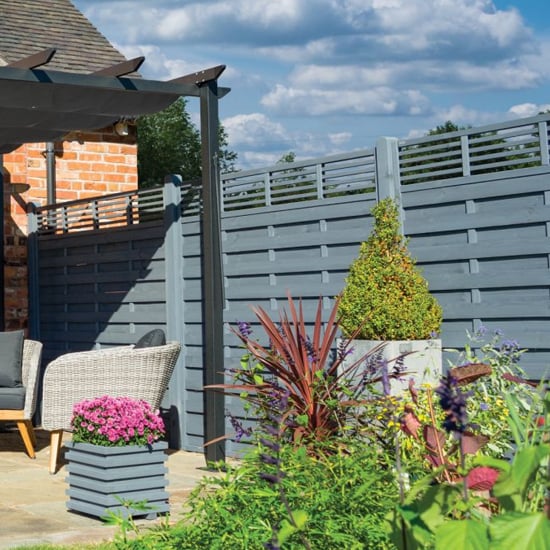 Read more about Sorsea set of 3 wooden 3x6 slat top fence panel in grey