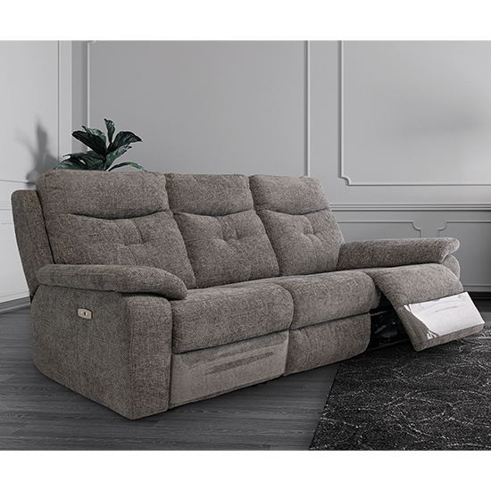 Product photograph of Sotra Fabric Electric Recliner 3 Seater Sofa In Graphite from Furniture in Fashion