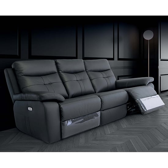 Photo of Sotra faux leather electric recliner 3 seater sofa in charcoal