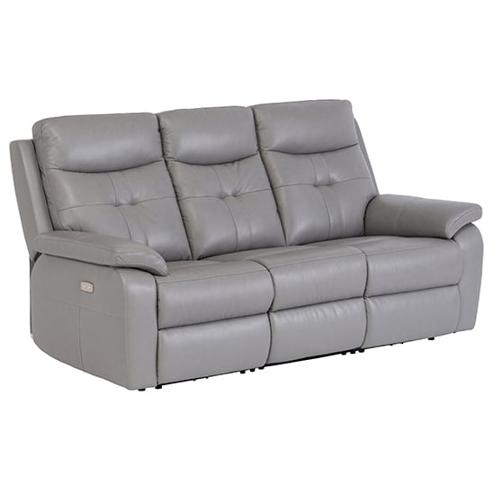 Sotra Faux Leather Electric Recliner 3 Seater Sofa In Grey_2