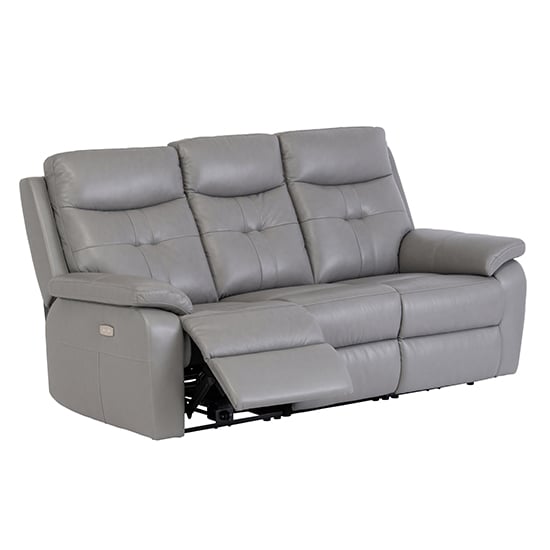 Sotra Faux Leather Electric Recliner 3 Seater Sofa In Grey_3