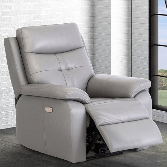 Product photograph of Sotra Faux Leather Electric Recliner Armchair In Grey from Furniture in Fashion