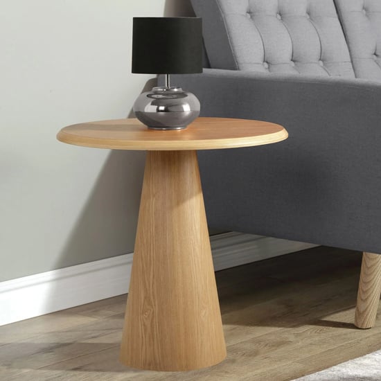 Product photograph of Sousse Round Wooden Lamp Table In Oak And Black from Furniture in Fashion