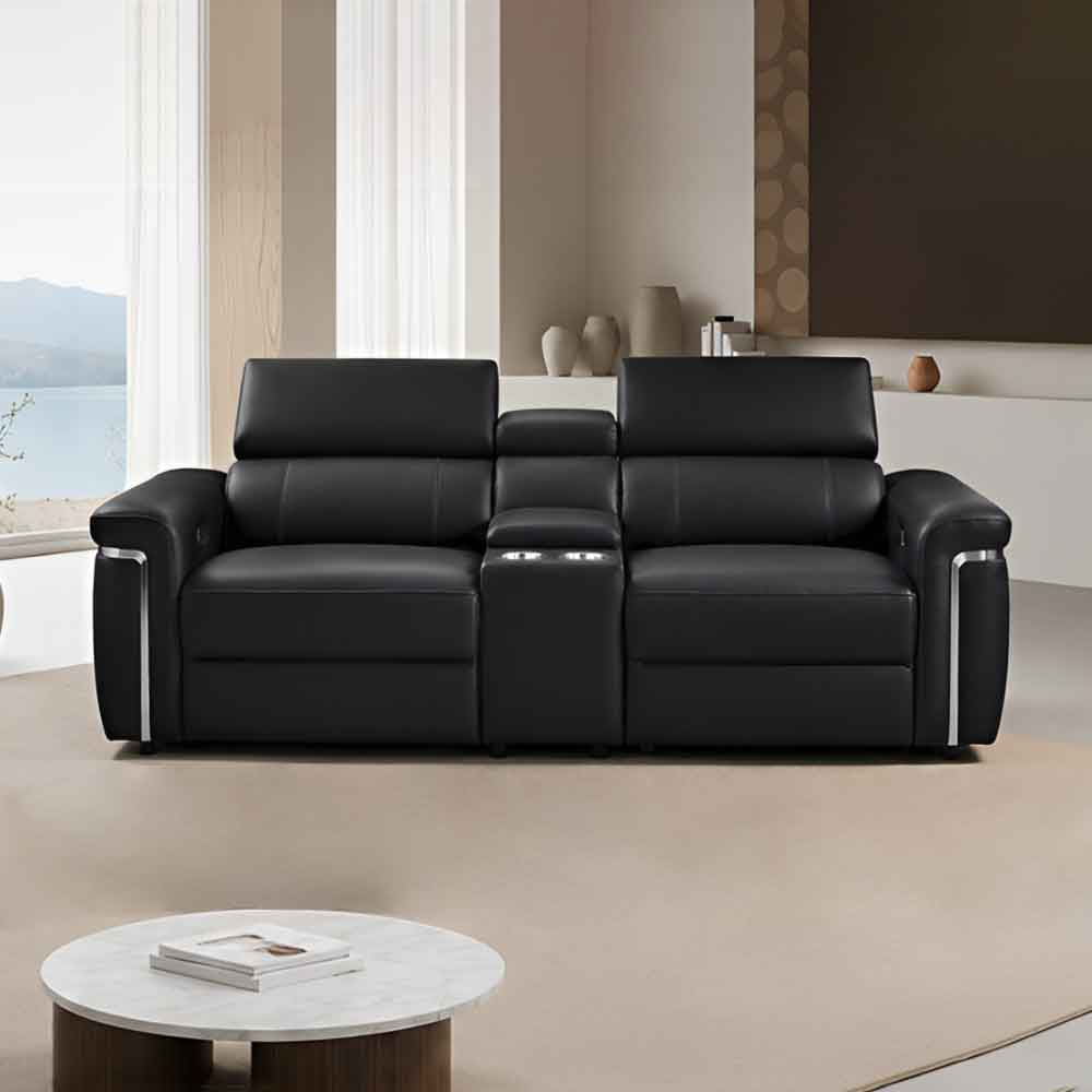 Southwark Leather Recliner 2 Seater Sofa In Black