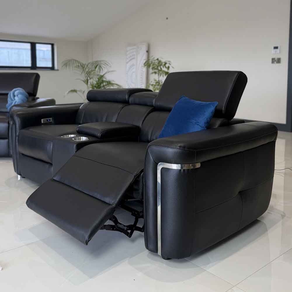 Southwark Leather Recliner 2 Seater Sofa In Black