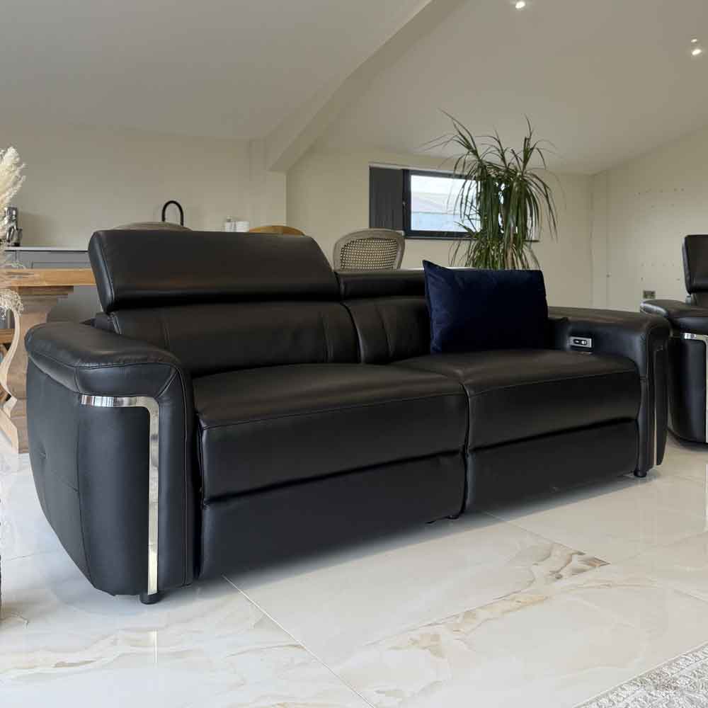 Southwark Leather Recliner 3 Seater Sofa In Black
