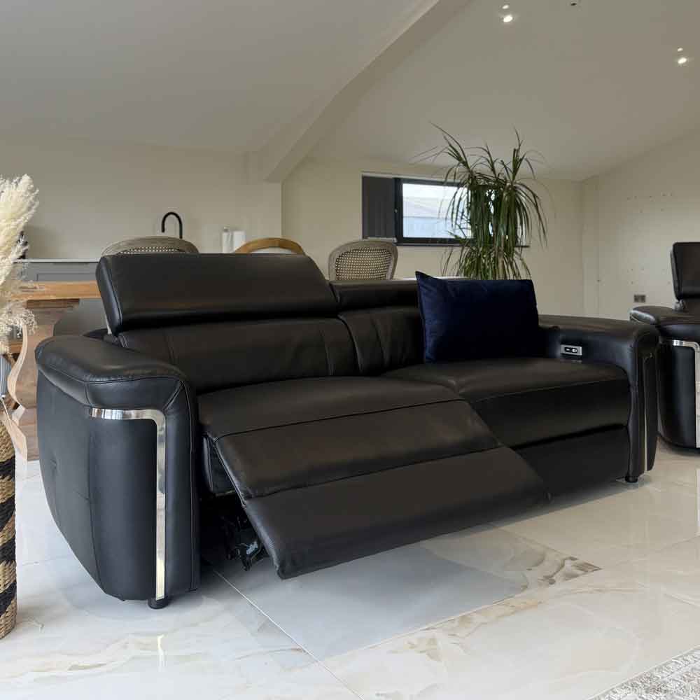 Southwark Leather Recliner 3 Seater Sofa In Black