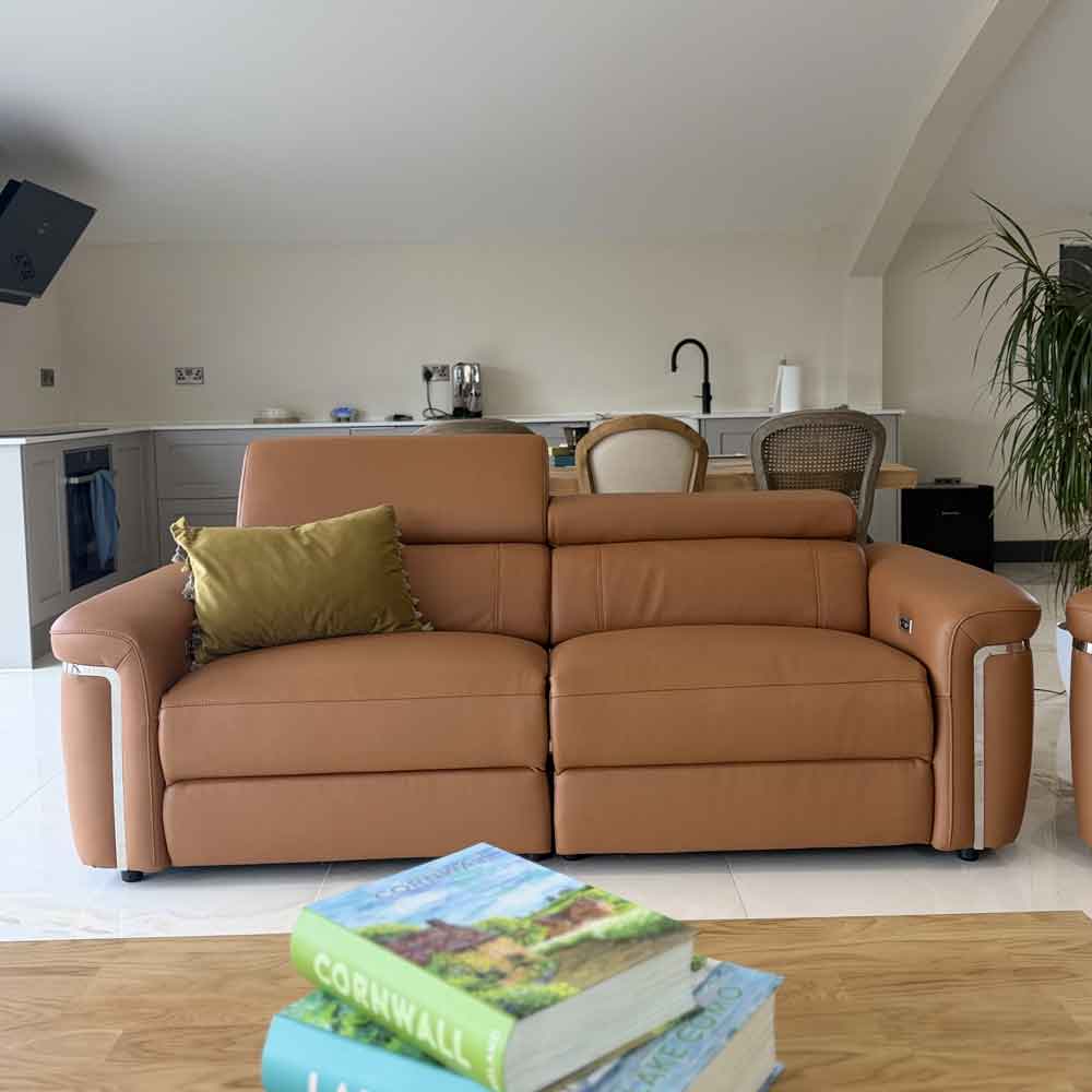Southwark Leather Recliner 3 Seater Sofa In Tan