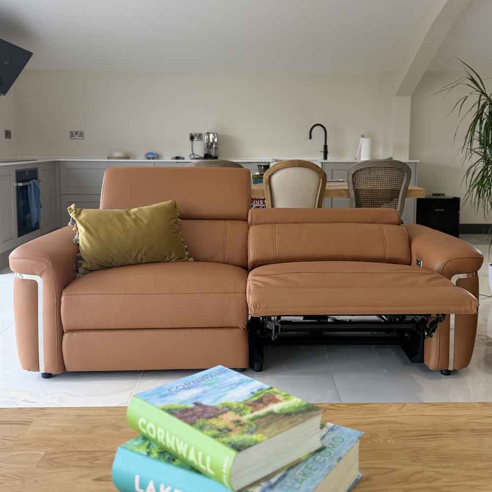 Southwark Leather Recliner 3 Seater Sofa In Tan