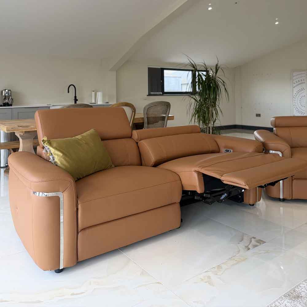 Southwark Leather Recliner 3 Seater Sofa In Tan