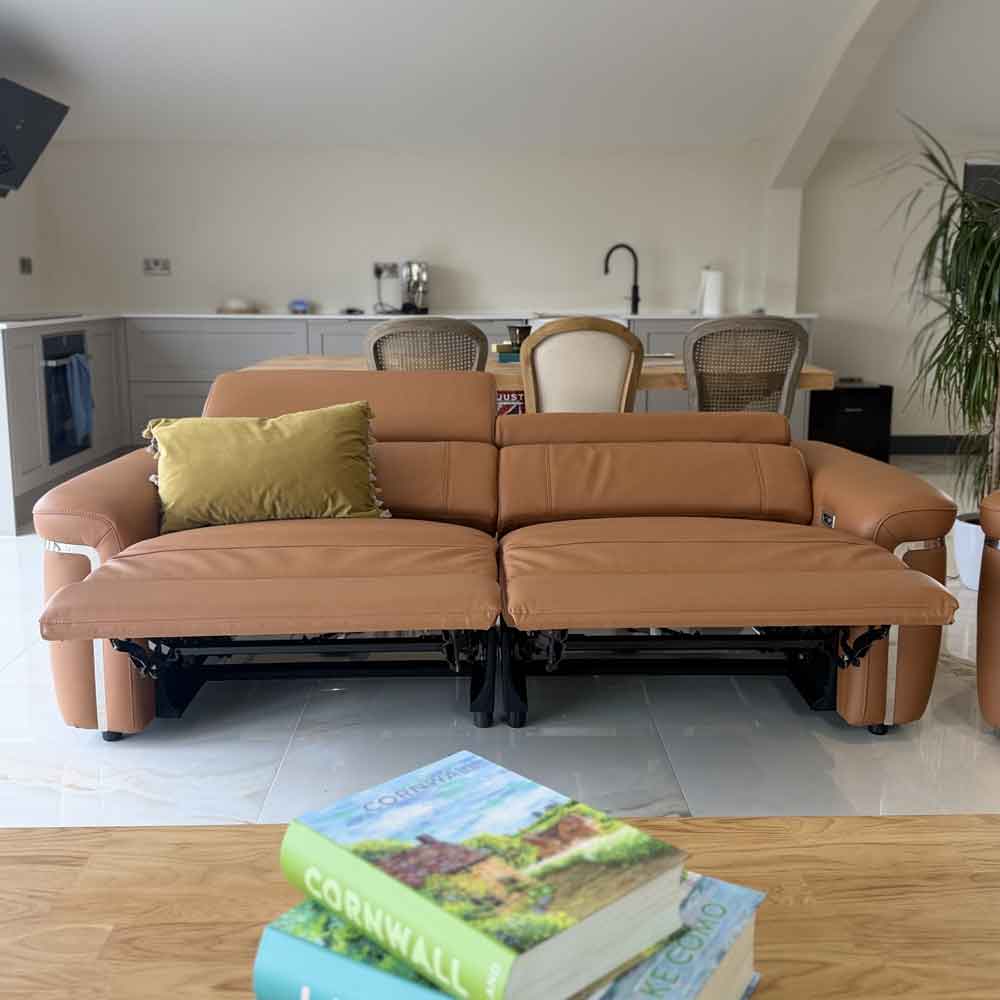 Southwark Leather Recliner 3 Seater Sofa In Tan