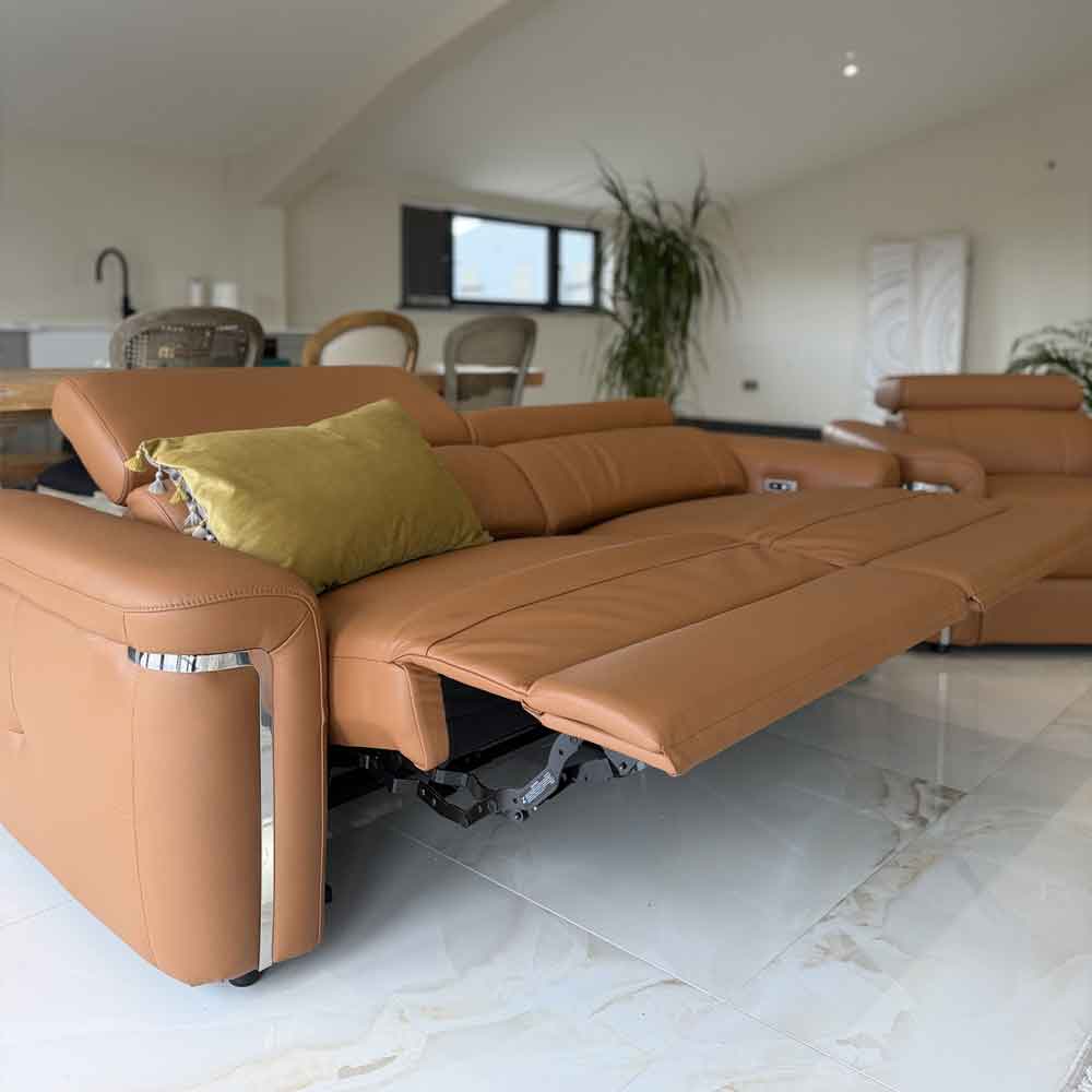 Southwark Leather Recliner 3 Seater Sofa In Tan