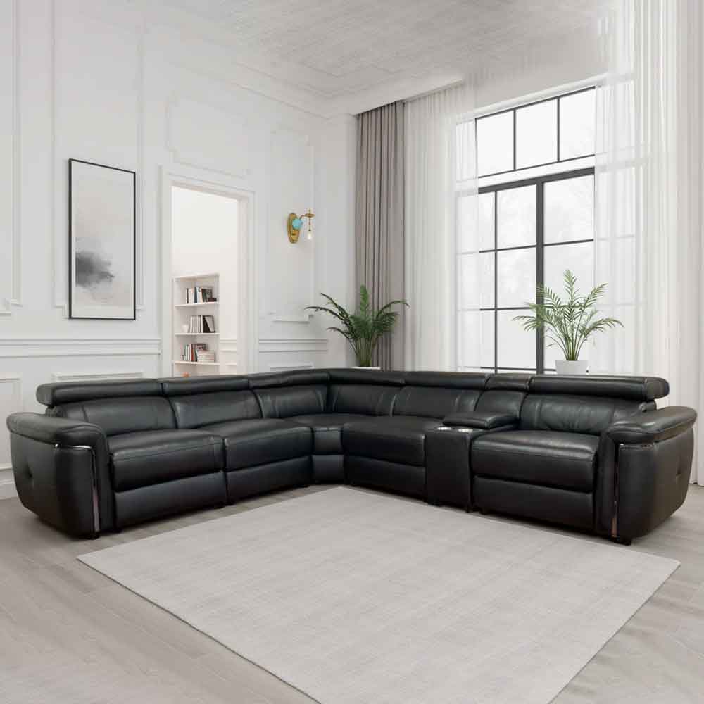 Southwark Leather Recliner Corner Sofa in Black