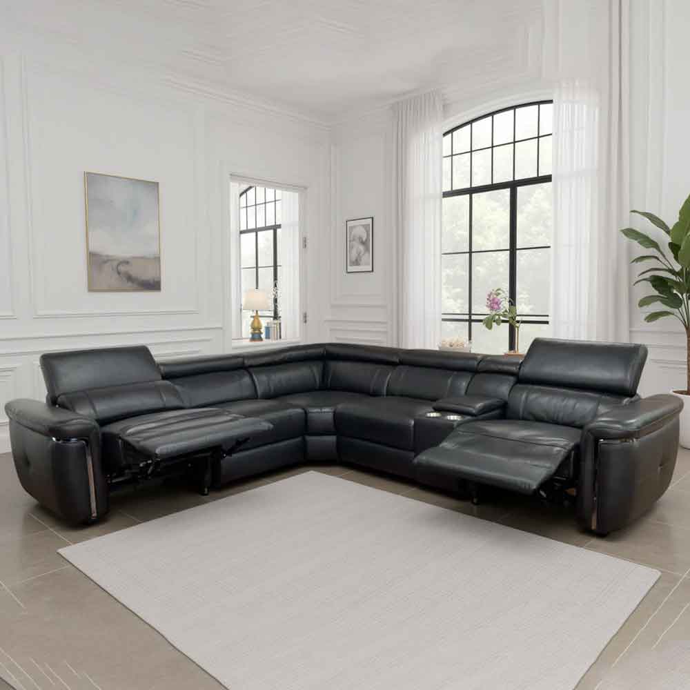 Southwark Leather Recliner Corner Sofa in Black