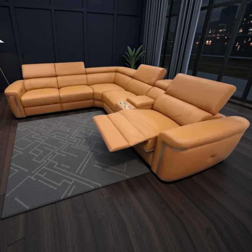 Southwark Leather Recliner Corner Sofa in Tan