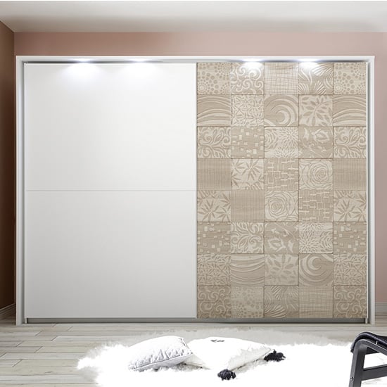 Read more about Soxa led sliding door wooden wardrobe in serigraphed sonoma oak