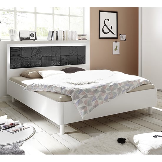 Read more about Soxa led wooden king size bed in serigraphed grey