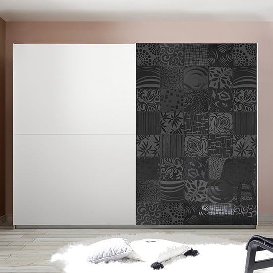 Read more about Soxa sliding door wooden wardrobe in serigraphed grey