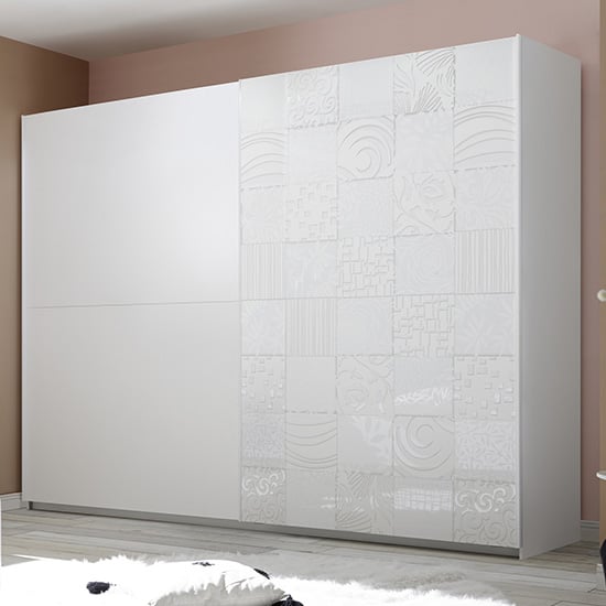 Soxa Sliding Door Wooden Wardrobe In Serigraphed White