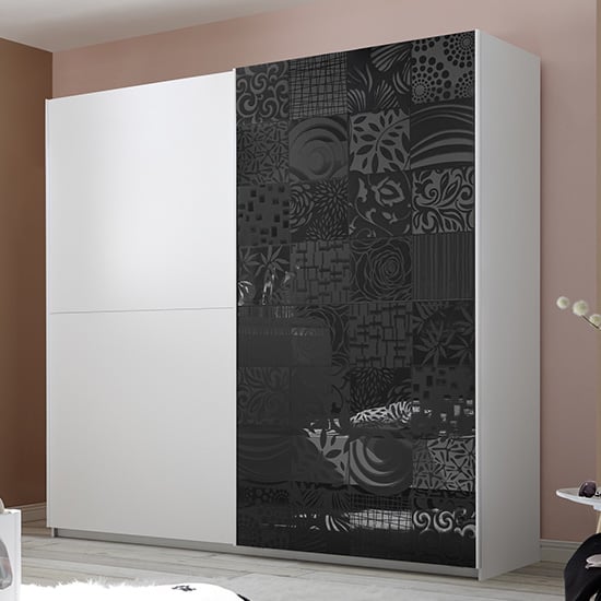 Product photograph of Soxa Wooden Sliding Door Wardrobe In Serigraphed Grey from Furniture in Fashion