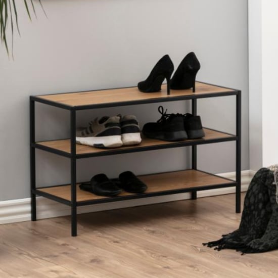 Read more about Sparks wooden 2 shelves shoe storage rack in wild oak