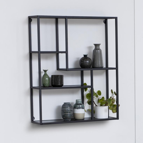 Read more about Sparks 3 shelves wall shelf in ash black with black metal frame