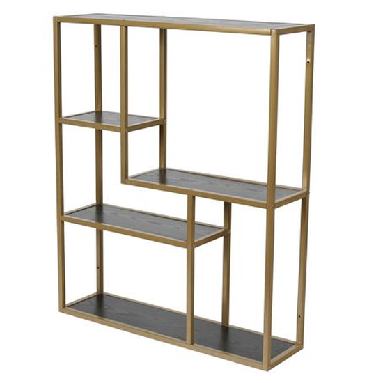 Read more about Sparks 3 shelves wall shelf in ash black with gold metal frame