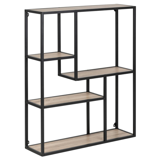 Read more about Sparks 3 shelves wall shelf in matt oak with black metal frame