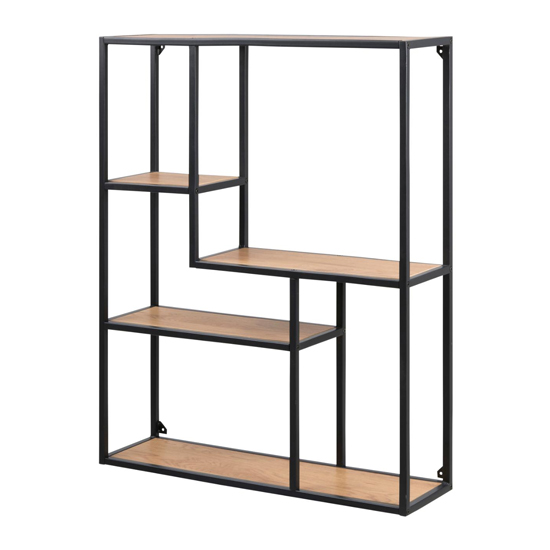 Read more about Sparks 3 shelves wall shelf in oak with black metal frame