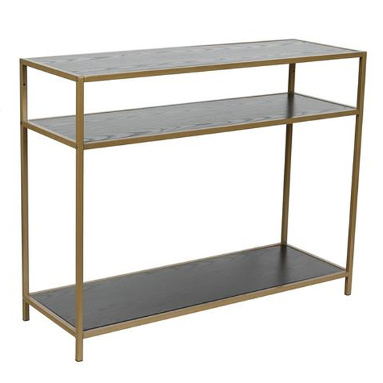 Sparks Ash Black 2 Shelves Console Table In With Gold Frame
