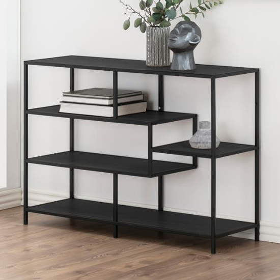 Read more about Sparks ash black 4 shelves display stand with black metal frame