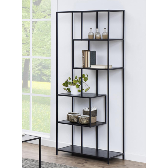 Sparks Ash Black Wooden 5 Shelves Display Stand With Black Frame