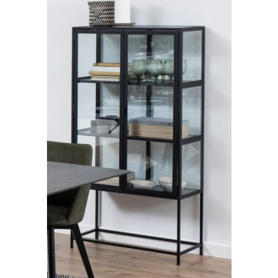 Read more about Sparks black wooden 2 shelves display cabinet in black frame