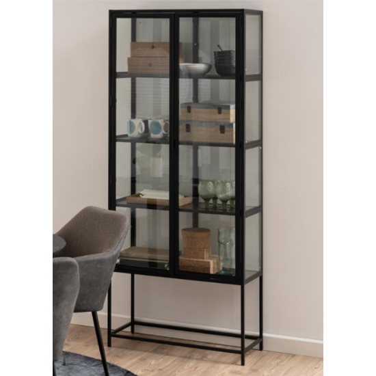 Read more about Sparks black wooden 4 shelves display cabinet in black frame