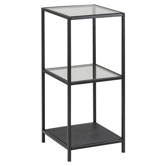 Sparks Clear Glass 2 Shleves Display Stand In Black Frame_1