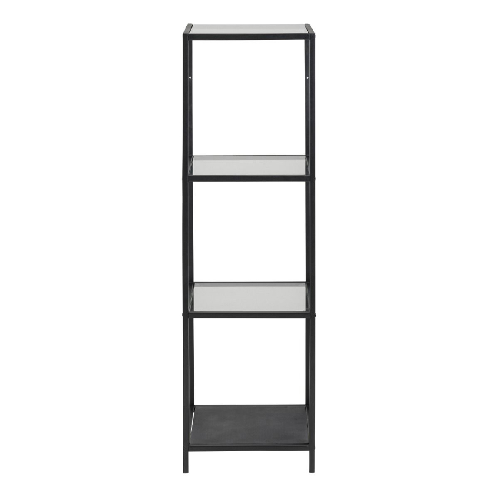 Sparks Clear Glass Bookcase With 3 Shelves And Black Metal Frame