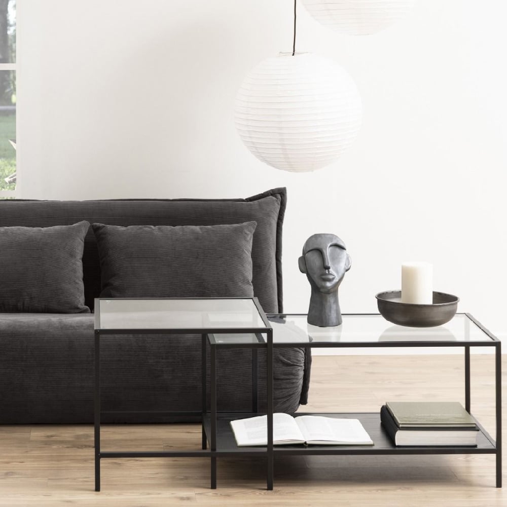 Read more about Sparks clear glass nesting coffee tables with black metal frame
