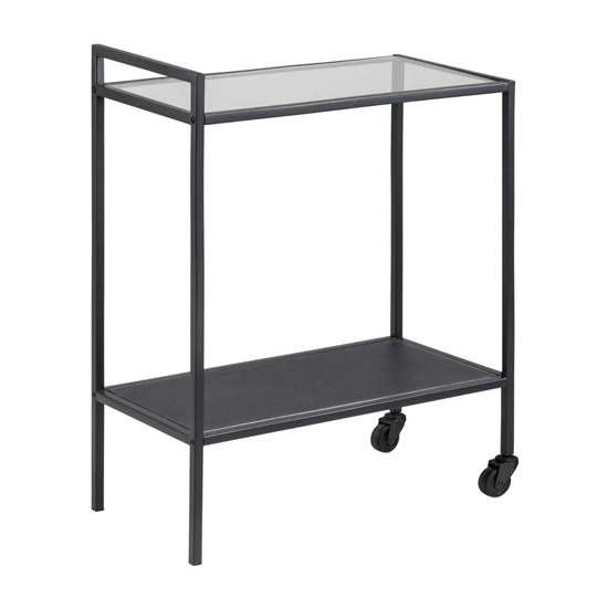 Product photograph of Sparks Clear Glass Top Serving Trolley In Black from Furniture in Fashion