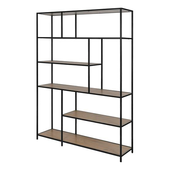 Read more about Sparks oak 5 asymmetric shelves display stand with black frame