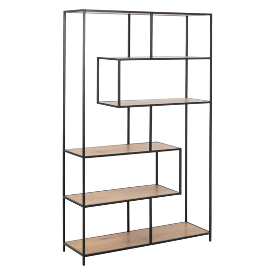 Read more about Sparks oak 5 shelves asymmetric display stand in black frame