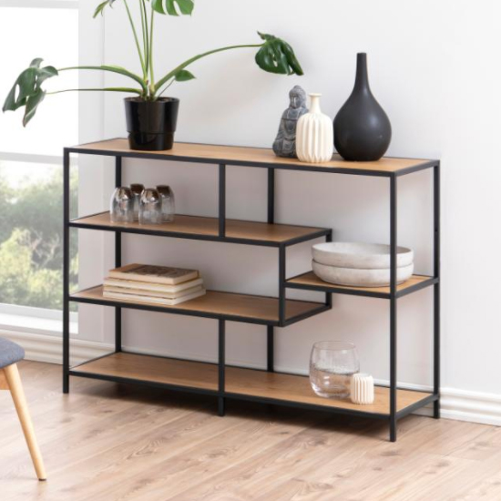 Sparks Oak 4 Shelves Display Stand In Black Frame