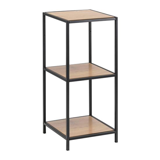 Read more about Sparks oak wooden 2 shleves display stand in black frame